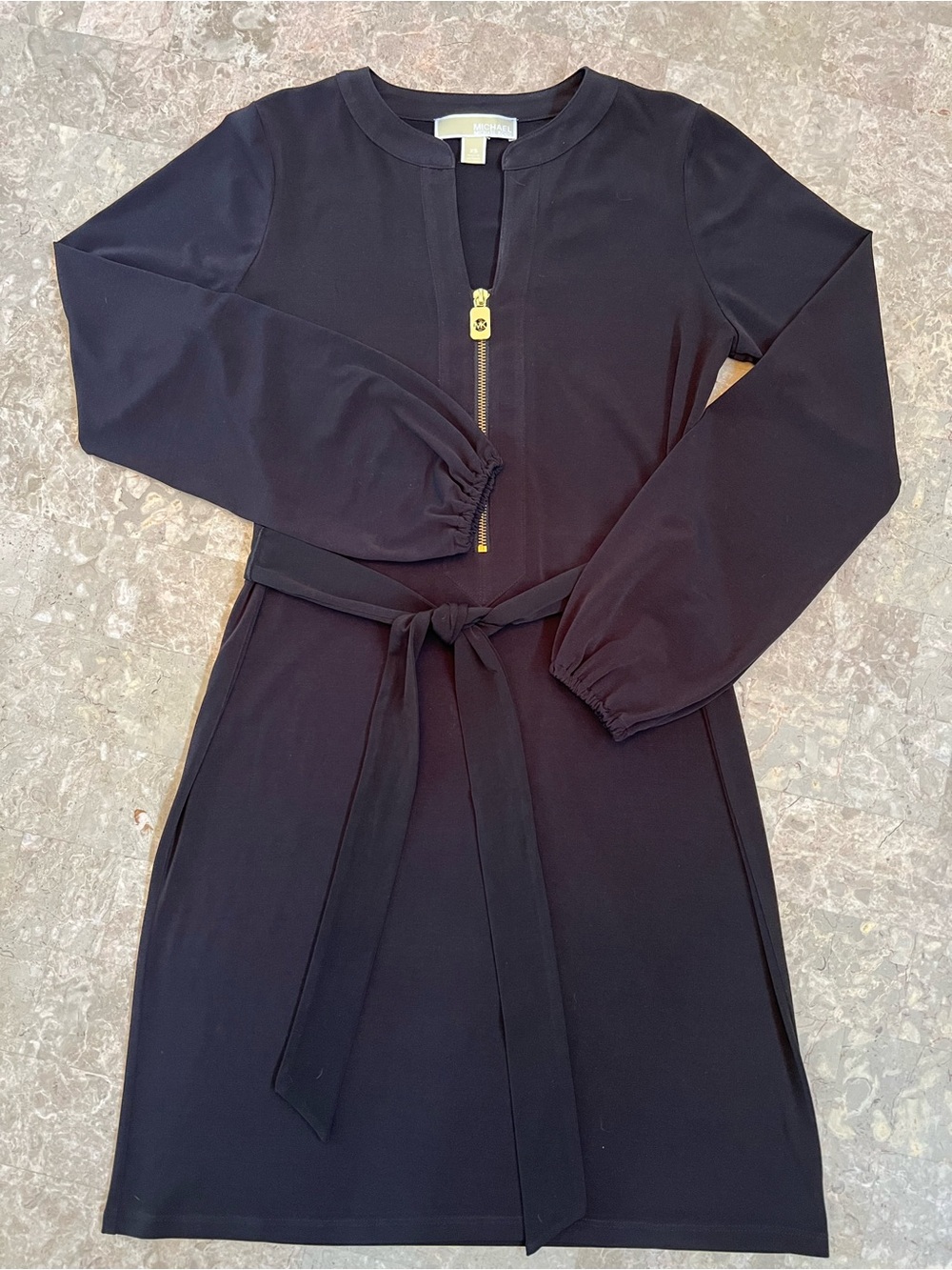 Michael Kors black log sleeve belted dress XS